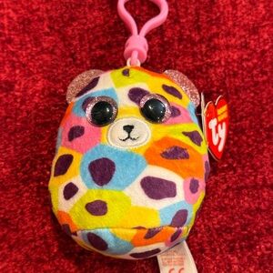 Ty Multicolor Plush Bear Keychain with Pink Clip